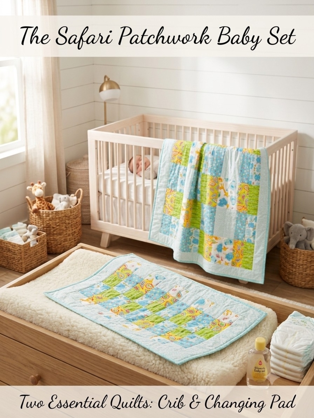 NEW🧸 Handcrafted Baby Quilt & Matching Change Pad Set – Safari Adventures